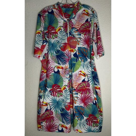 Tail Dress Womens XL Tropical Toucan Print Half Zip Pockets Stretch Golf Active - Picture 1 of 12